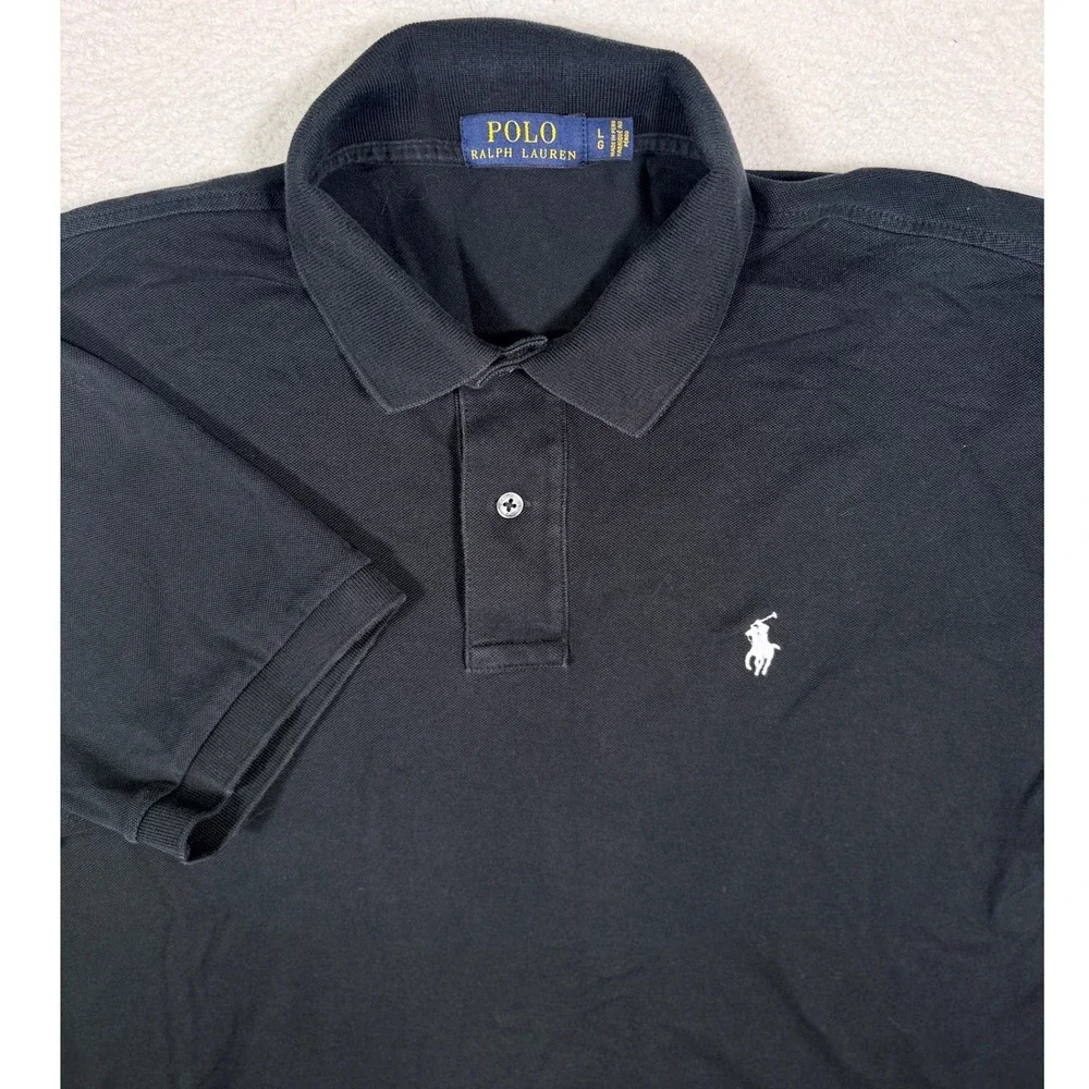 Polo Ralph Lauren Mens Large Black Pima Cotton Stretch Short Sleeve Polo Shirt